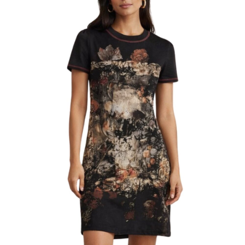 Peruvian Connection Dress Tunic Roses Italy Novelty Graphic Midi Mini Size XS